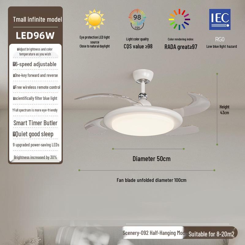 Minimalist Chinese-Style Silent Ceiling Fan with Light & Full Spectrum Eye Protection for Bedrooms & Restaurants