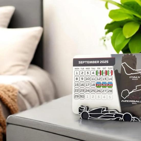 2025 Racing Calendar with Car Stand Desktop Calendar Home Office Schedule Planner for Motorsport Fans Racing Enthusiasts
