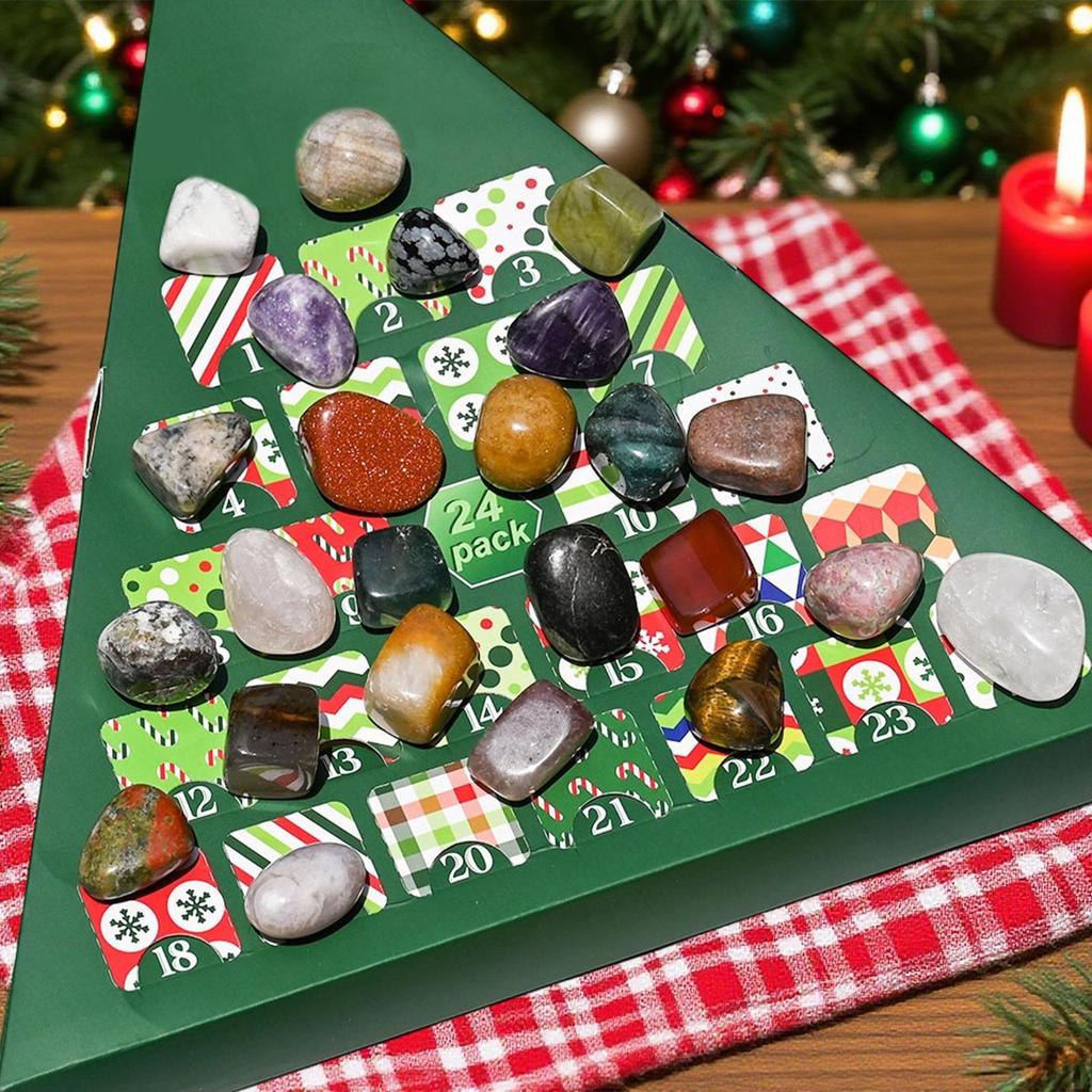 24Grids Christmas Countdown Calendar Gift Box With Hole Crystal Rough Mineral Stone Fun Box For Children To  Play