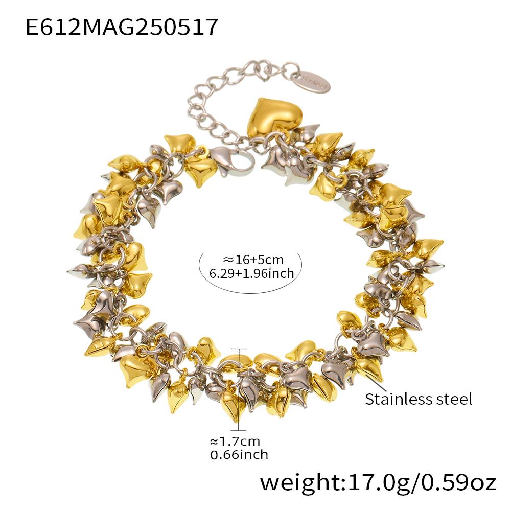 Multi Heart Charms Bracelet In Stainless Steel With 18k Gold Plated Waterproof Non Tarnish Unique Chain Bracelets For Women