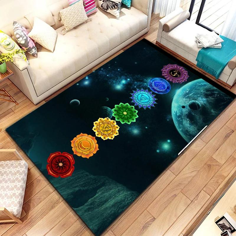 New To Rainbow 7 Chakra Mandala Bohemia Area Rug,Carpet for Living Room Bedroom Sofa Doormat Decor,Yoga Soft Non-slip Floor Mat