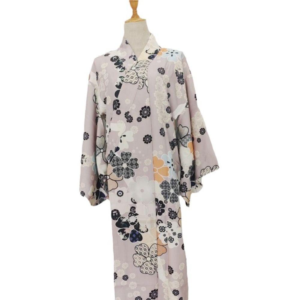 Printed Floral Sakura Girl Kimono Dress Elegance Japanese Style Yukata Bathrobe Party