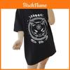 Women Girl Funny Short Sleeve Moon Cat Print Punk Gothic Casual Top Blouse