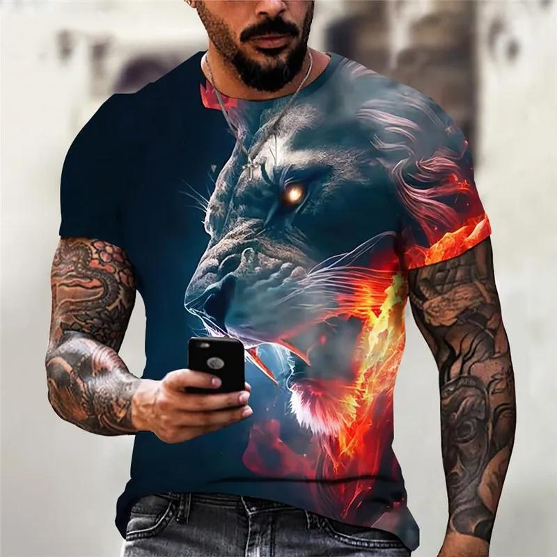 Street Trend Löwenmuster Herren T-Shirts Kurzarm O-Ausschnitt 3D Tierdruck Männliches Outdoor T-Shirt 6XL Plus Size Sommer Casual Tops