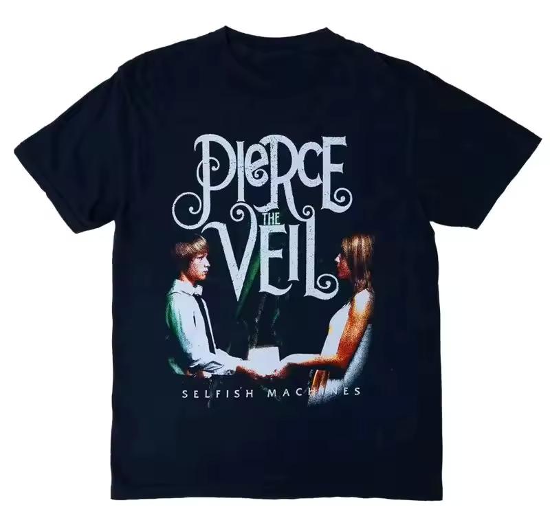 Y2k Tops Pierce The Veil Selfish Machines Black Short Sleeve Cotton T-Shirt Unisex Men's Women Top Tee Streetwear Casual Trend