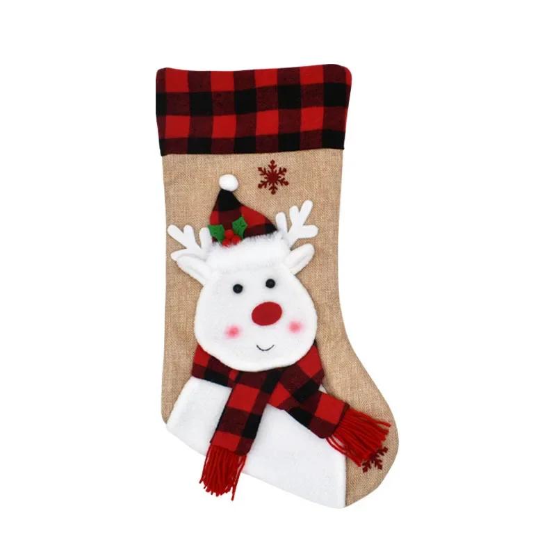 New Christmas Decoration Linen 3D Cartoon Christmas Socks Children's Gift Candy Bag