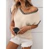 Summer fashion new style women's clothing, elegant temperament, loose and versatile pullover V-neck striped knitted short-sleeved