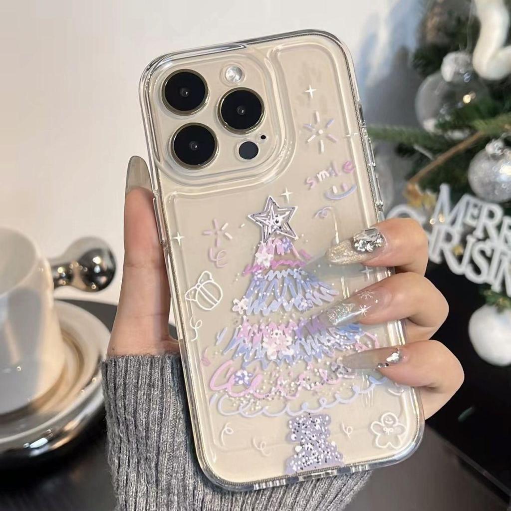 Colorful Christmas Tree Anti-Drop Transparent Phone Case for Apple 11/12/13/14/15/16 Pro/Pro Max