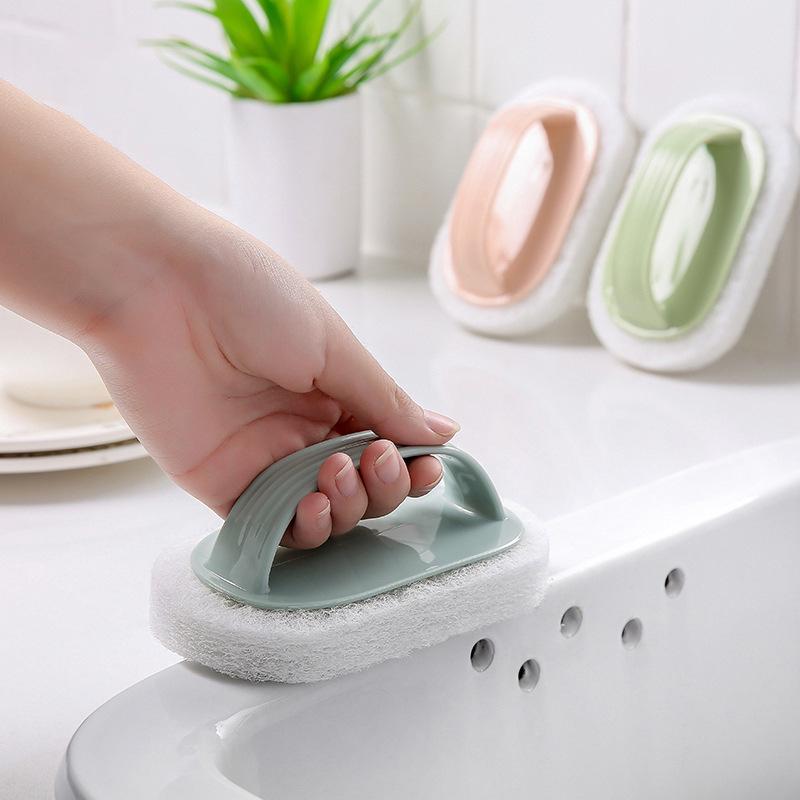 Solid Color Striped Handle Mop: Kitchen & Bathroom Cleaning Sponge with Scouring Pad