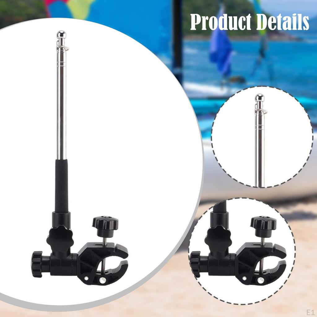 1.2 Meter Adjustable Boat Flag Pole Holder Kit for 0.6-1.75" Rails with 360° Rotation