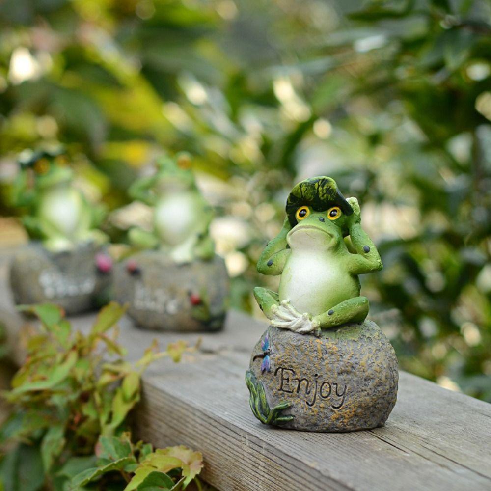 Cartoon Resin Frog Statue Small English Sign Frog Creative Garden Frog Ornament  Home Decor
