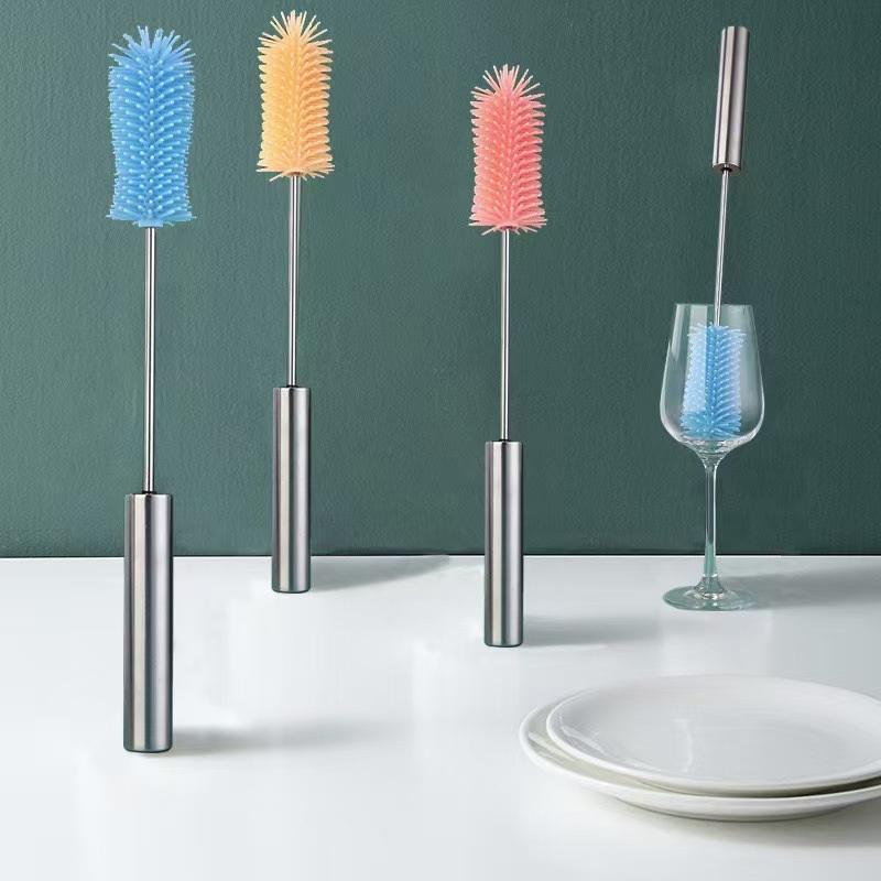 Silicone Milk Bottle Brush Cup Scrubber Glass Cleaner Kitchen Cleaning Tool Long Handle Drink Bottle Glass Cup Cleaning Brush