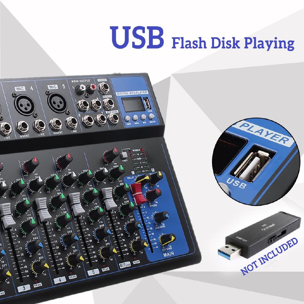 מיקסר אודיו נייד 7 ערוצים בלוטות' עם USB קונסולת מיקסר סאונד DJ שקע MP3 מגבר קריוקי קריוקי KTV התאמה 33x23x4 ס"מ