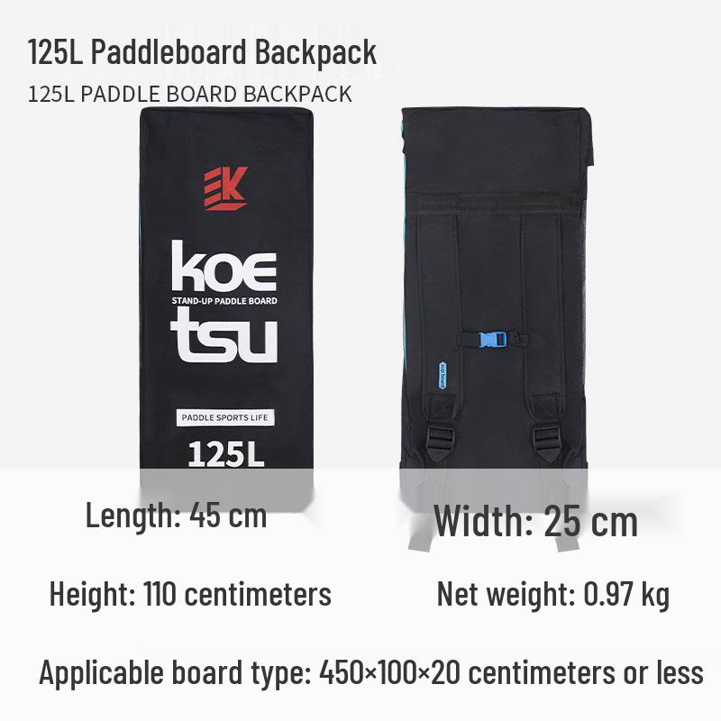 KOETSU 125L Paddleboard Backpack: Large Capacity Inflatable SUP Carry Bag with Double Shoulder Straps