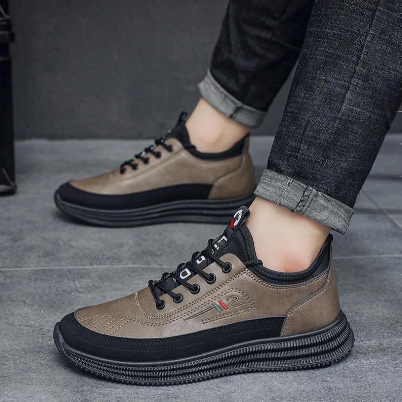 Fashion Brand Men's Casual Shoes High End Genuine Leather Loafers Elasticity Soft Sole Walking Shoes Comfortable Driving Shoes