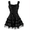 Vestido de Verano a Cuadros para Mujer con Cordones Encaje Sin Mangas Falda Corta