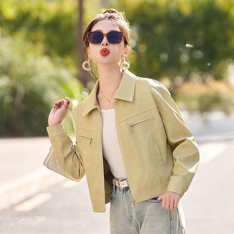 Women's Slim Fit Sheepskin Leather Jacket - Spring/Autumn 2025 Korean Style Petite Short Coat
