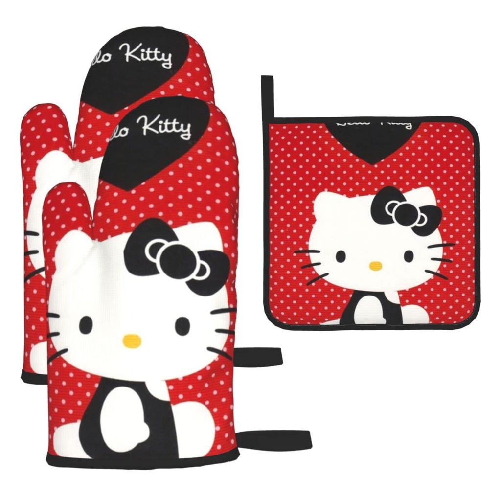 Hello Kitty Pot Stylish and Cute Oven Kitchen Can be Used on Both Left and Right Set Heat-Resistant Holders/Oven Mitts, Mitts, Anti-Slip, Anti-Burn,