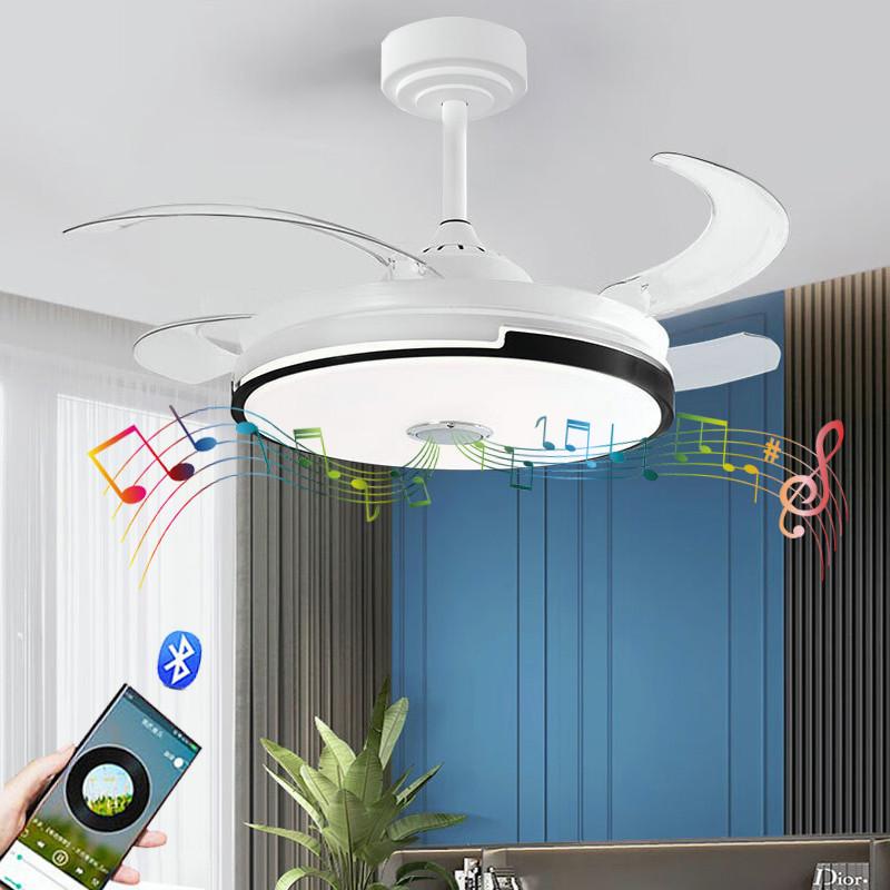 6-gear Adjustment Invisible Fan Ceiling Fan With Light Household Bedroom LED Lighting Electric Fan Bluetooth Audio Fan Light