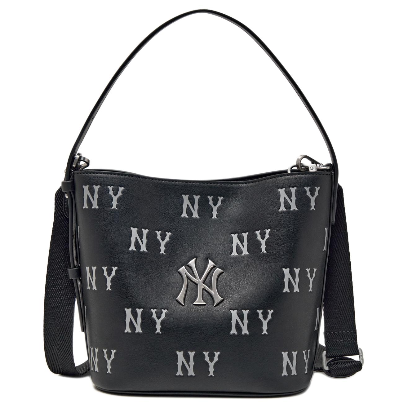 

MLB New York Yankees Polyurethane And Polyester Bucket Bag Women Handbags Black 3ABMME16N-50BKS Shopping Bag Set(Basic Set+Shopping Bag)