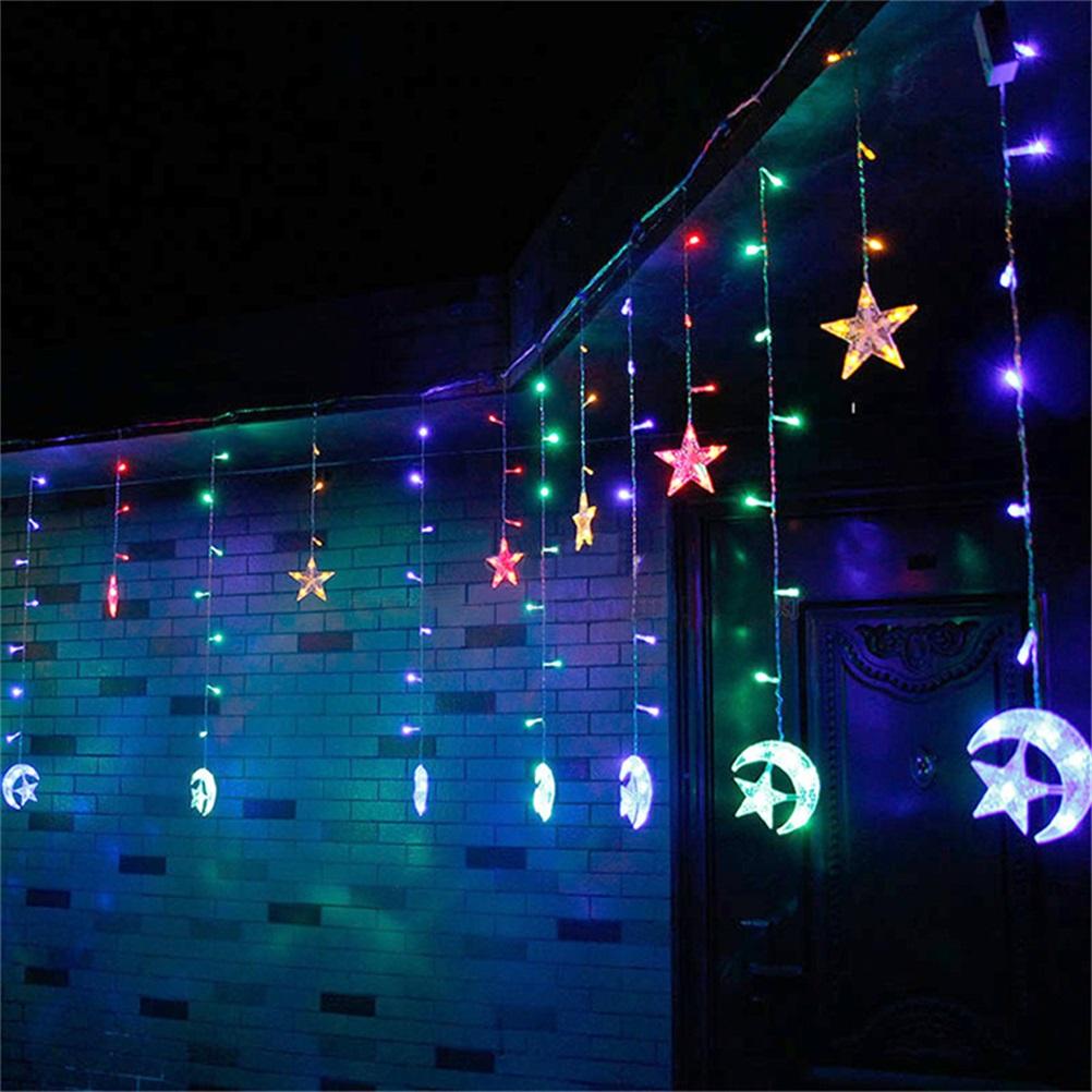 LED Window Curtain String Light Fairy Lights Moon Star String Light Battery USB Powered for Indoor Bedroom Outdoor Party