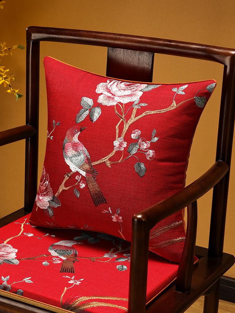 Veemi Home Leinen Kissenbezug Frühling Vögel Stickerei Orientalischer Luxus Hochwertiger Kissenbezug für Couch Sofa Bett 18x18 Zoll