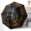 Raccoon Urban Trashscape Pattern Umbrella, Portable and Foldable Design, 8 Ribs, a Casual Accessory for Halloween, Christmas, and Birthday Gifts.