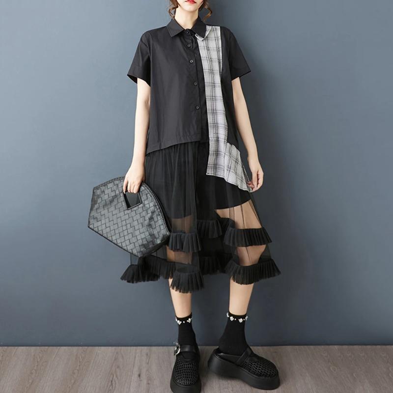 XITAO Asymmetrical Gauze Patchwork Dress ZMY1388