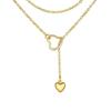 Elegant Y Necklace with Double Heart Pendants Contemporary Long Necklace Jewelry In Black and Gold for Everyday Wear