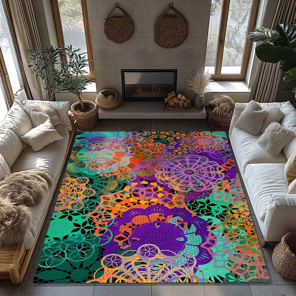 Unique Mandala Pattern Floor Mat Non-Slip Entrance Rug Home Decor Living Room Bedroom Carpet Washable Area Rug Modern Abstract D