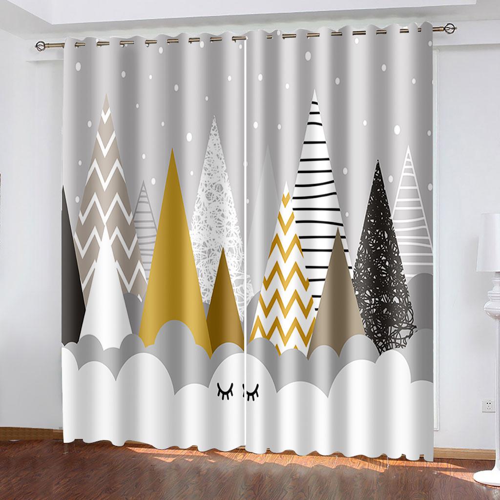 2Pcs Customized Animated Cartoon Small Fresh 3D Printing Curtains, Decorative Curtains For Bedroom, Living Room And Office