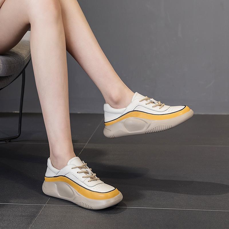 Lässige Einzelschuhe Dicke Sohle Kleine Weiße Schuhe Damenschuhe Leder Damenschuhe