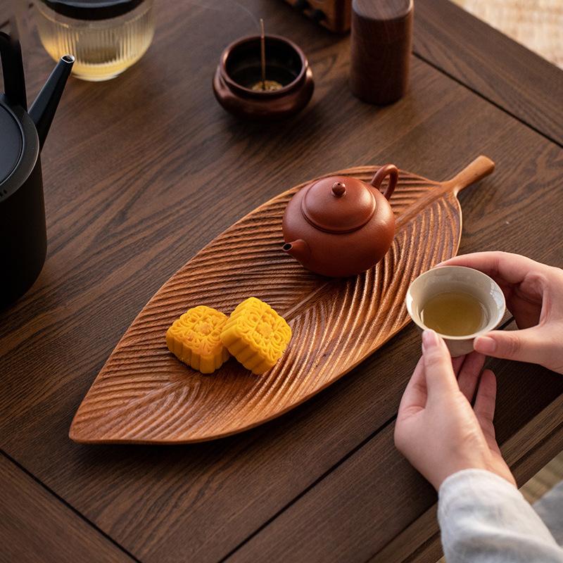 Walnut Leaf Refreshment Tray Household Wooden Tea Table Solid Wood Dry Tea Tray Teacup Tray Wooden Elegant
