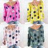 Elegant Women Summer Fashion Long Sleeve Blouse V-neck Stylish Dot Printed Shirts Tops