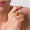 18K Gold-Plated Stainless Steel Diamond Inlaid Open Ring - Fashion Design Jewelry for Women