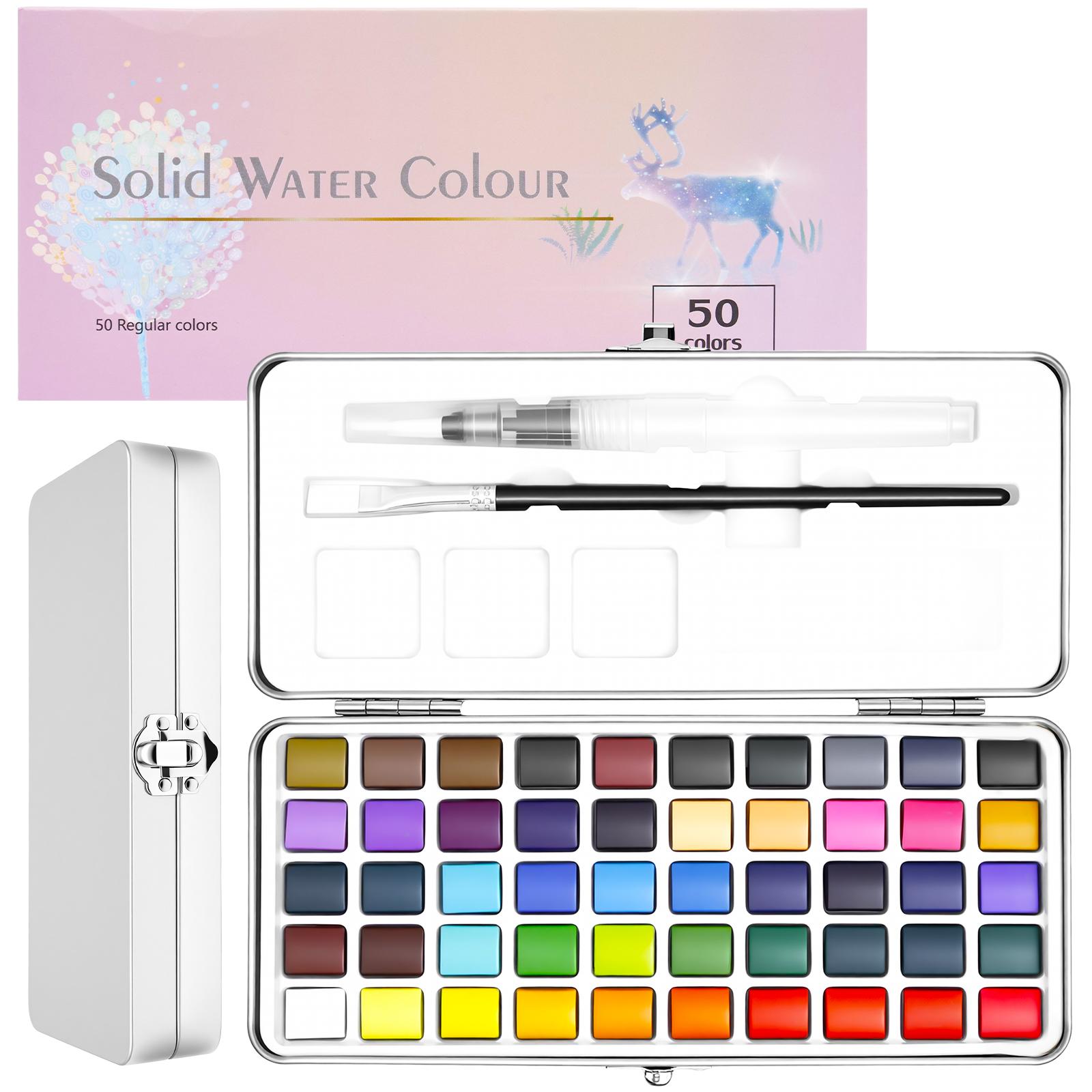 

Watercolor Paint Set with 50 Vivid Colors Paint Brush Water Pen Palette Mini Watercolor Travel Set Art Supplies for Adult