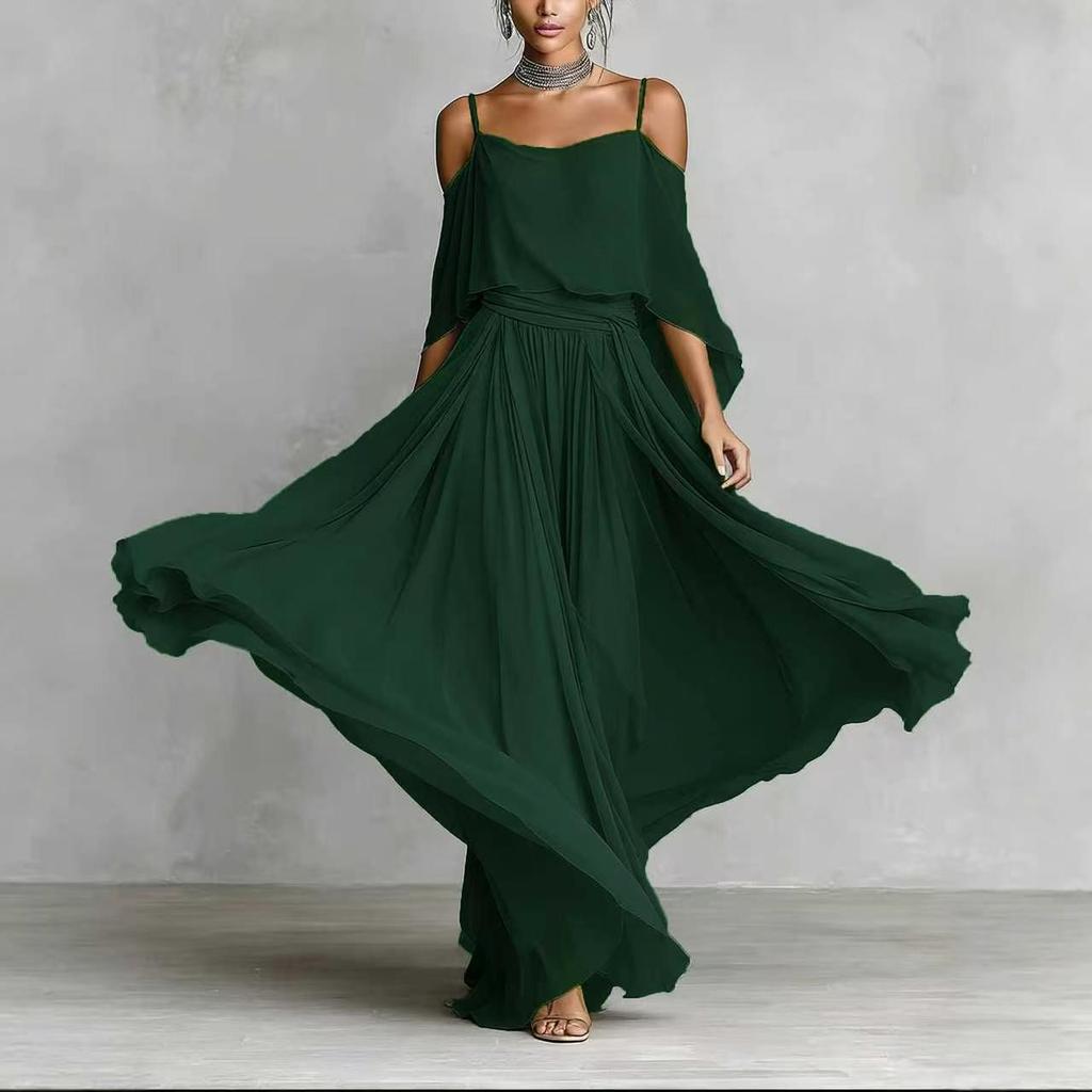 Women's Light Luxury Off-the-Shoulder Spaghetti Strap Maxi Dress