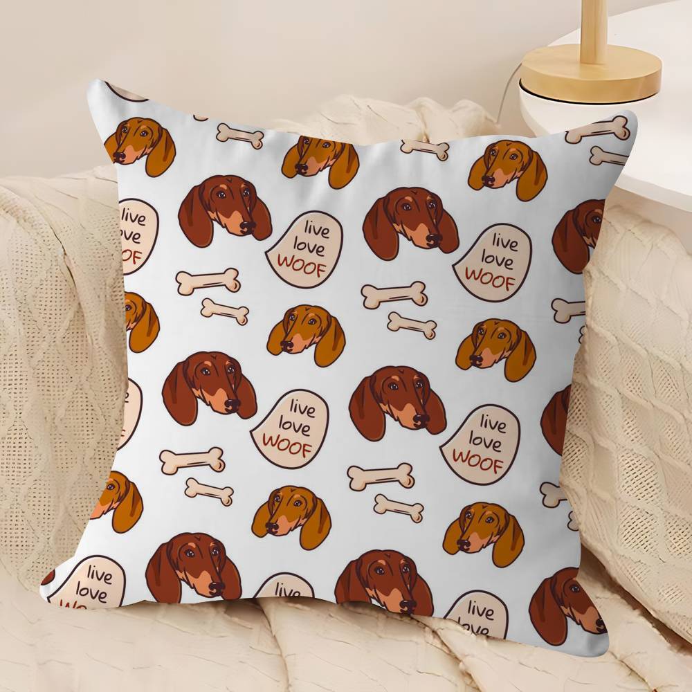 Cartoon Dachshund Dog Pillow Case Removable Washable Cushion Cover – All-Season Soft Linen