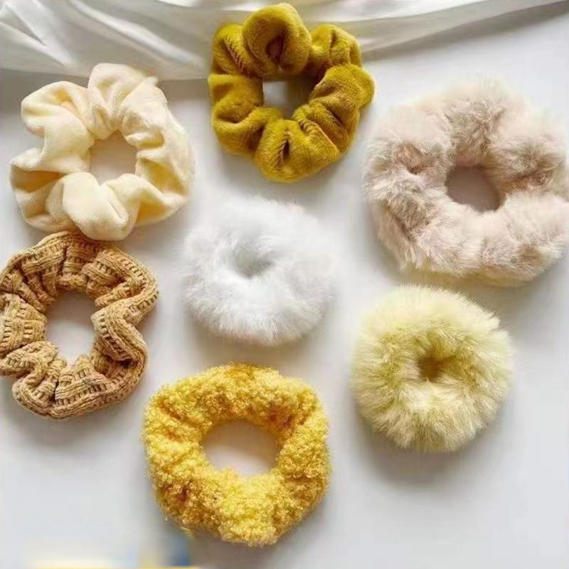 7 unidades/conjunto, faixa de cabelo elástica, pelúcia de veludo de inverno, elásticos de cabelo, para mulheres e meninas, multicolorido, faixa de borracha, presilha de cabelo, acessórios de cabelo