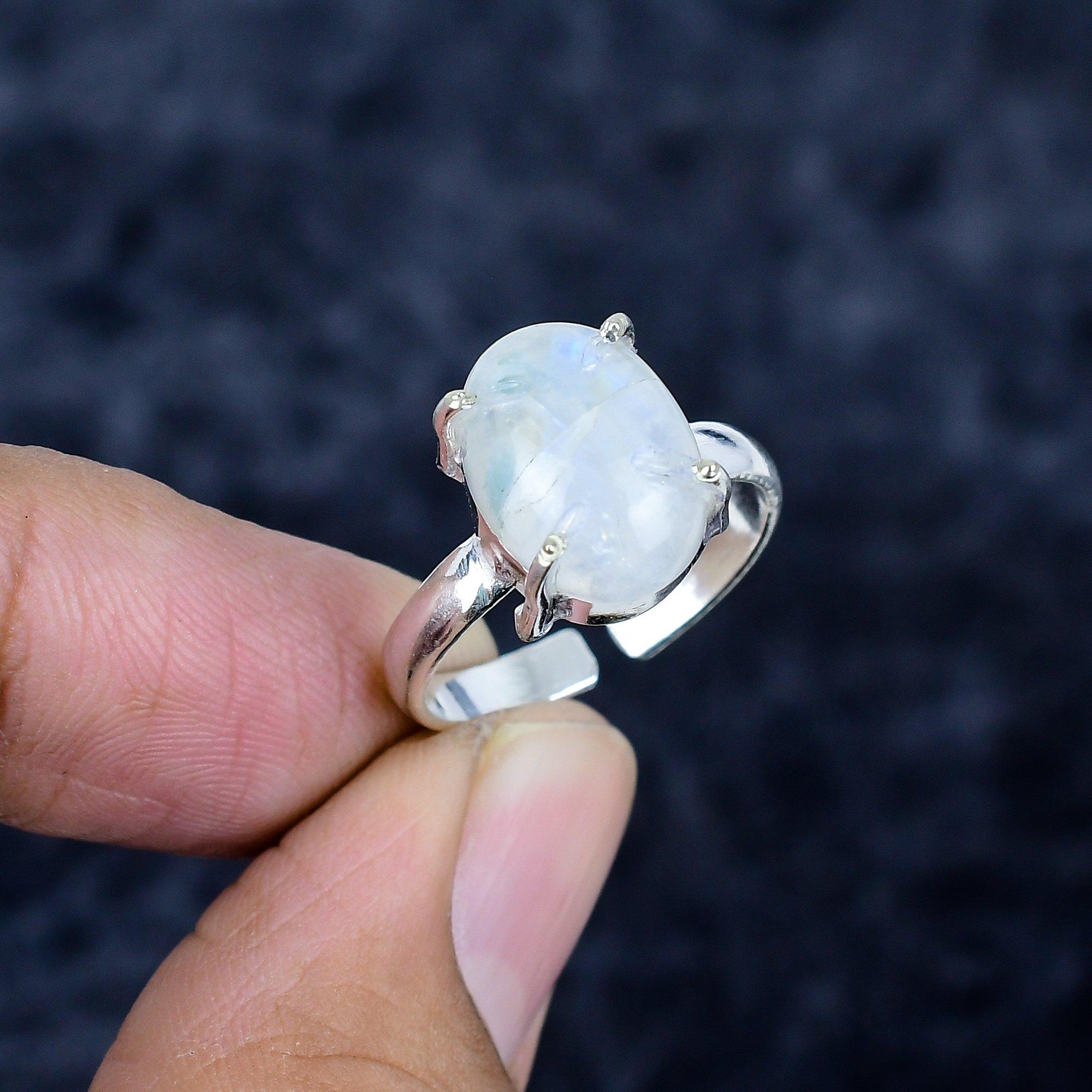 

Rainbow Moonstone Gemstone 925 Sterling Silver Jewelry Ring Size Adjustable MM-3451