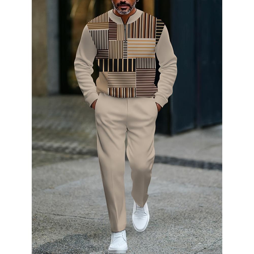 Spring Autumn Fashion Streetwear Men's Long-Sleeved Half-Zipper Stand-Up Collar Men's Casual Sportswear Two-Piece set