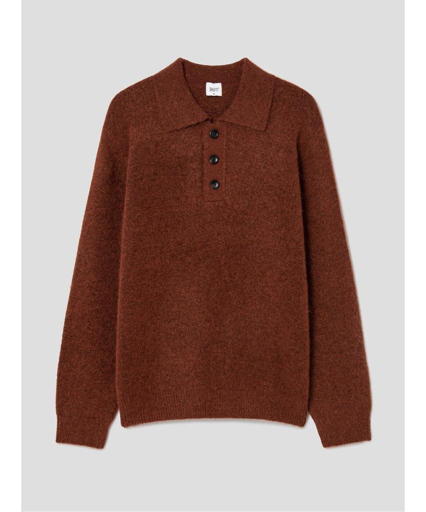 SHIFT.G Wool Blended Fancy Yarn Polo Neck Sweater Brick