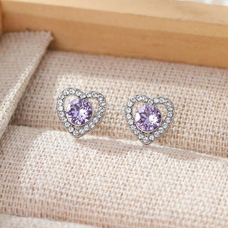 925 Sterling Silver Shiny Heart Rhinestone Stud Earrings - Cute Hollow Zirconia Design