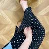 Korean Plus Size Polka Dot High Waist Slit Midi Skirt