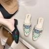 Fashion Slippers Shoes for Women Mules Luxury Designer Embroidery Ethnic Style Low Heel Home Sandals Female New In Fashion