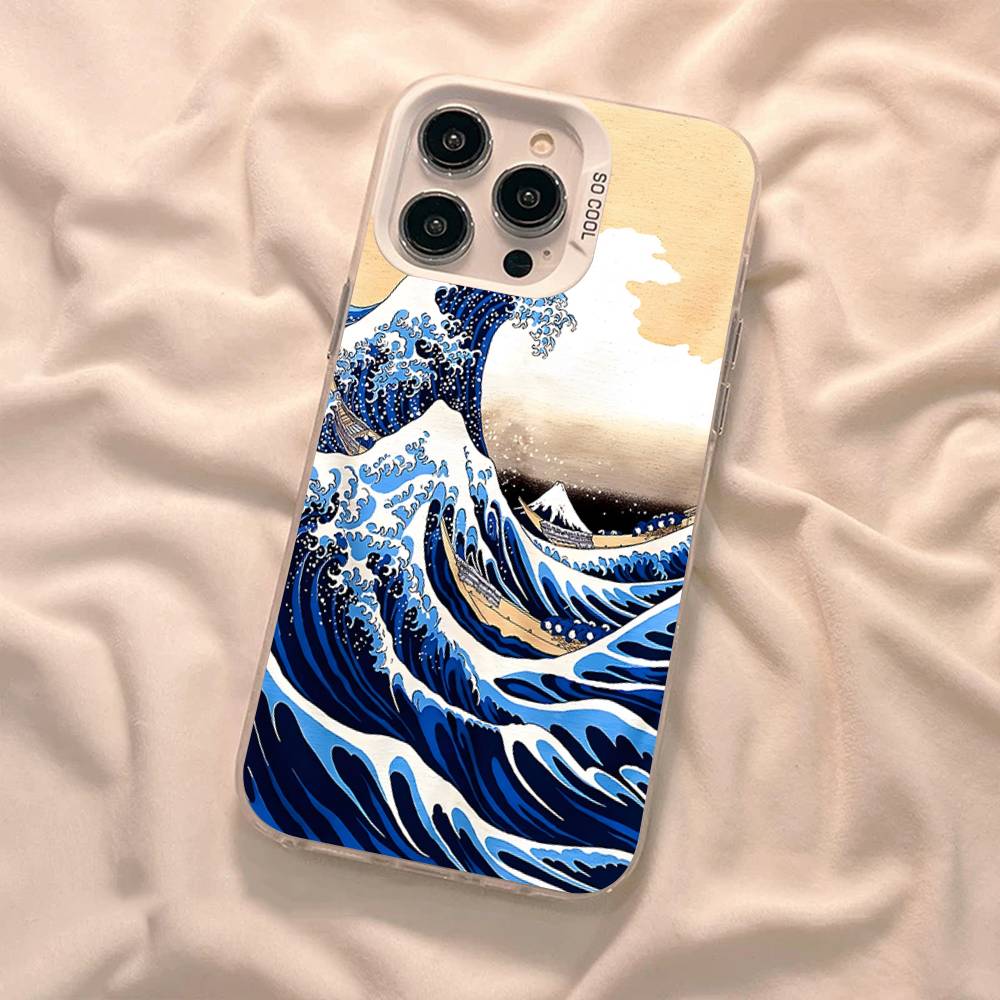 Kanagawa Great Wave Anime Phone Case Color Silver Shell For IPhone 17 16 15 14 13 12 11 Pro Max Plus