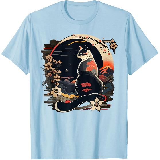 Kawaii Cat Anime Japanese Retro Men Funny Cat T-Shirt