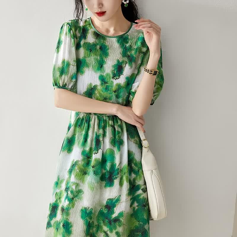 Basic House Floral Print Silk Midi Dress M