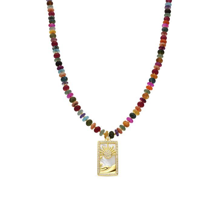 Collier - LUXENTER - Laha - Argent 925 - Or jaune 18k - Agate multicolore