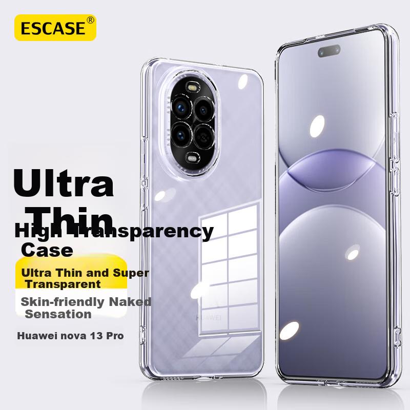 ESCASE Phone Case for Huawei Nova 13 Pro, Ultra-Thin Shockproof Soft, Silicone Lens Protection, Full Coverage, Transparent Simple Desig